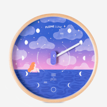 Horloge Lunaire bleu rose violet - Modèle Cosmic girl en bois